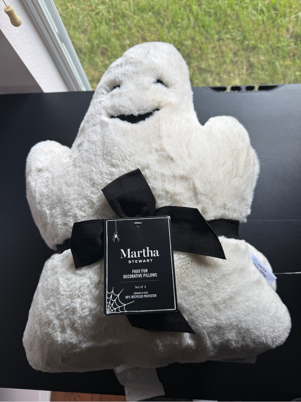 Martha Stewart Faux Fur Ghost Decorative Pillows Set of 2 Halloween Decor